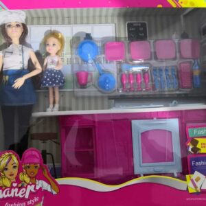 Barbie Doll with Daughter and Kitchen