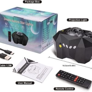 Dream Aurora Star Light Projector with Bluetooth speaker, remote control, and USB cable – galaxy night lamp for bedroom and home decor in Lebanon.