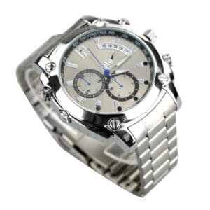 Spy Camera Watch hidden Stylish silver wristwatch with hidden HD camera and metal strap, perfect for recording secretly buy online Beirut Lebanon