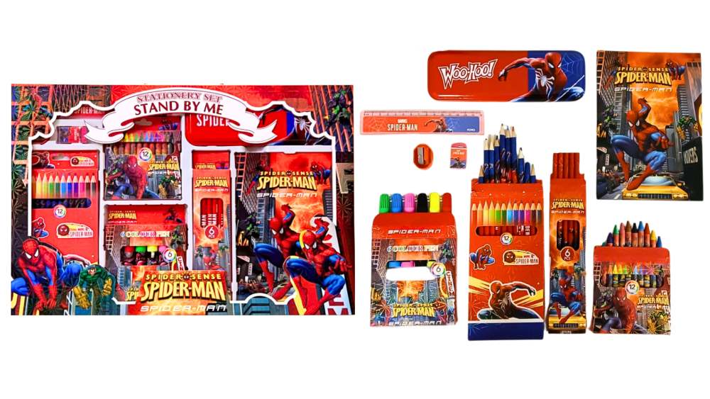 Spider-Man stationery set with pencils, crayons, pens, and a notebook fun, colorful, and perfect for school or art time buy online Beirut Lebanon