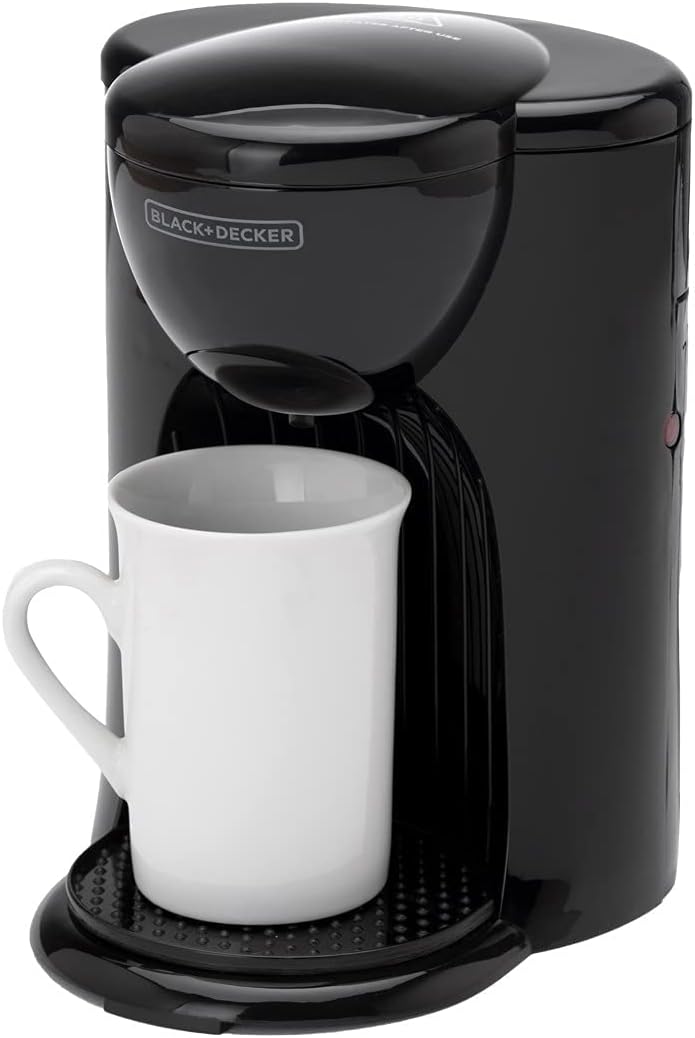 easy coffee machine anywhere one cup built-in filter low electric consuption buy online Beirut Lebanon “BLACK+DECKER 1 Cup Coffee Maker 350W – compact single serve coffee machine with ceramic mug, built-in permanent filter, quick brewing, energy-efficient – ideal for home or office use in Lebanon, available online in Beirut.”