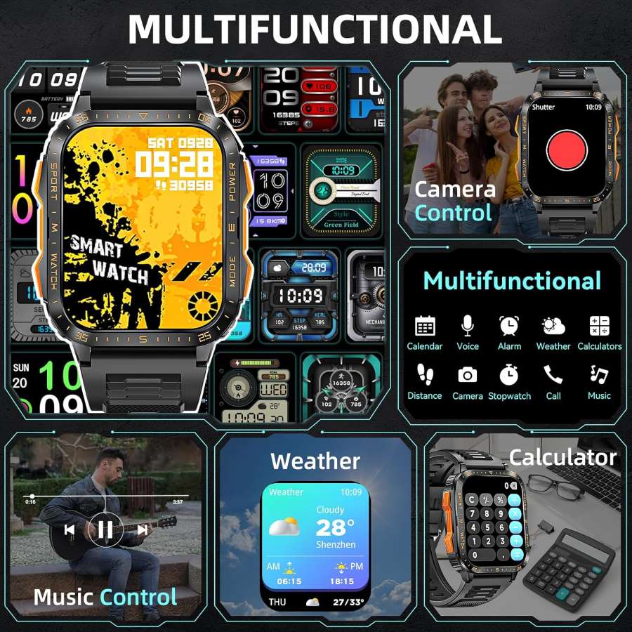 high tech smartwatch with led flash light and bt connection answer call messaging big battery health monitoring water resistant buy online Beirut Lebanon "kt79 smart watch with led light and health fitness lebanon"