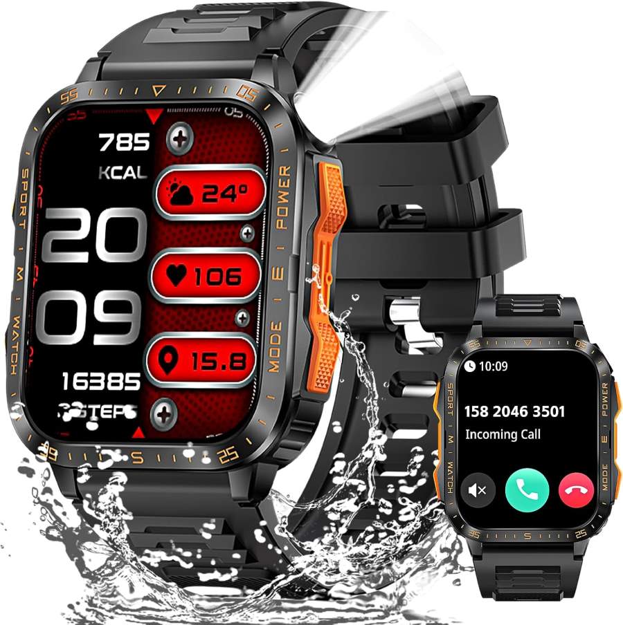 high tech smartwatch with led flash light and bt connection answer call messaging big battery health monitoring water resistant buy online Beirut Lebanon Smart Watch with heart rate, steps, and calorie monitor – ساعة KT79 السوداء مع مراقبة نبض القلب والخطوات والسعرات"