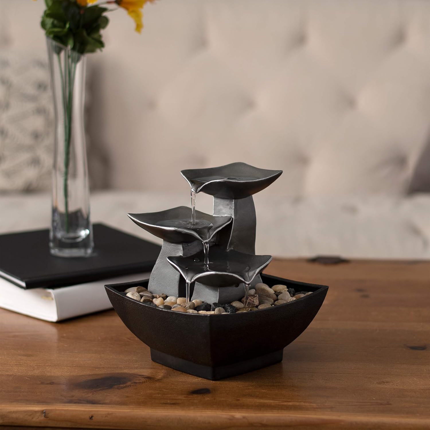 portable water fountain with light and stones decoration beautiful mood sound buy online Beirut Lebanon relaxing fountain home LED water fountain with stones for indoor decor – نافورة ماء LED مع حجارة للديكور الداخلي
