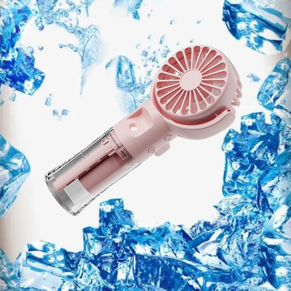 handheld personal fan with spray humdifier cooling usb rechargeable summer buy online Beirut Lebanon F4 handheld spray fan with water mist cooling function, USB rechargeable portable mini fan in pink for travel, office, home, and outdoor summer use