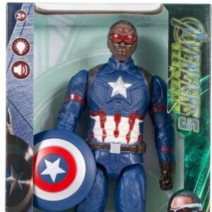Captain America 38cm Marvel Avengers action figure in box packaging with shield, light, and sound features.