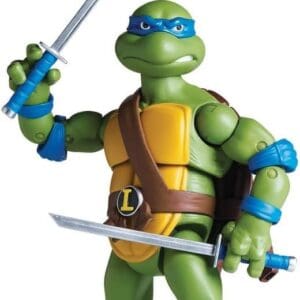 Playmates TMNT Classic Collection Leonardo action figure showing product dimensions of 15.24 cm height, 9.65 cm width, and 6.35 cm depth with twin katana swords, available in Lebanon.