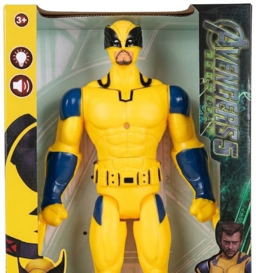 Wolverine action figure marvel avengers super hero buy online Beirut Lebanon Marvel Wolverine superhero action figure toy in yellow and blue suit with light and sound features in retail box packaging.