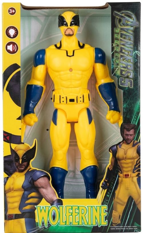 Wolverine action figure marvel avengers super hero buy online Beirut Lebanon Marvel Wolverine superhero action figure toy in yellow and blue suit with light and sound features in retail box packaging.