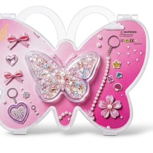 DIY pink butterfly bedazzling kit with rhinestone charms, pearl keychains, glitter bows, and gem decorations, available online in Lebanon.