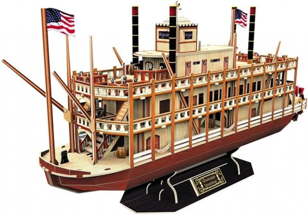 Missisippi steam boat 3d puzzle diy building fun toy buy online Beirut Lebanon Fully assembled CubicFun Mississippi Steamboat 3D puzzle boat on display stand available in Lebanon