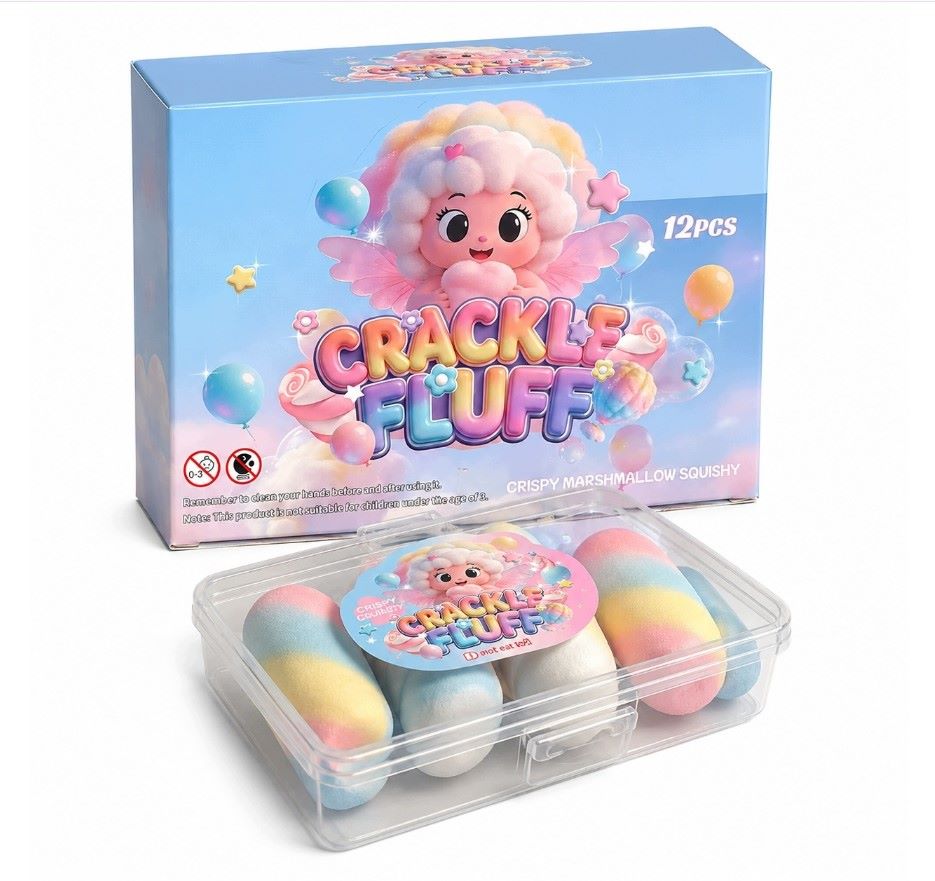 cracking squishy candy break crisp crunch sound fun buy online Beirut Lebanon (2) Crackle Fluff Crispy candy Squishy toy box and clear storage case with pastel rainbow squishies for sale in Lebanon. العربية: علبة لعبة اسكويشي المارشميلو المقرمشة كراكيل فلاف الملونة للبيع أونلاين في لبنان